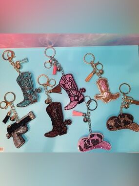 CHOICE OF Western Theme Rhinestone Keychain Bag Charm with Tassel